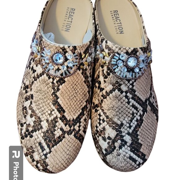 Kenneth Cole Reaction Glam 2.0 Jewel Mule Faux Reptile Skin Slip On Mules - Picture 5 of 12